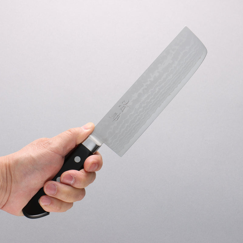 Seisuke VG10 Damas Nakiri 165mm Manipuler Bois de pakka noir - japanny-FR