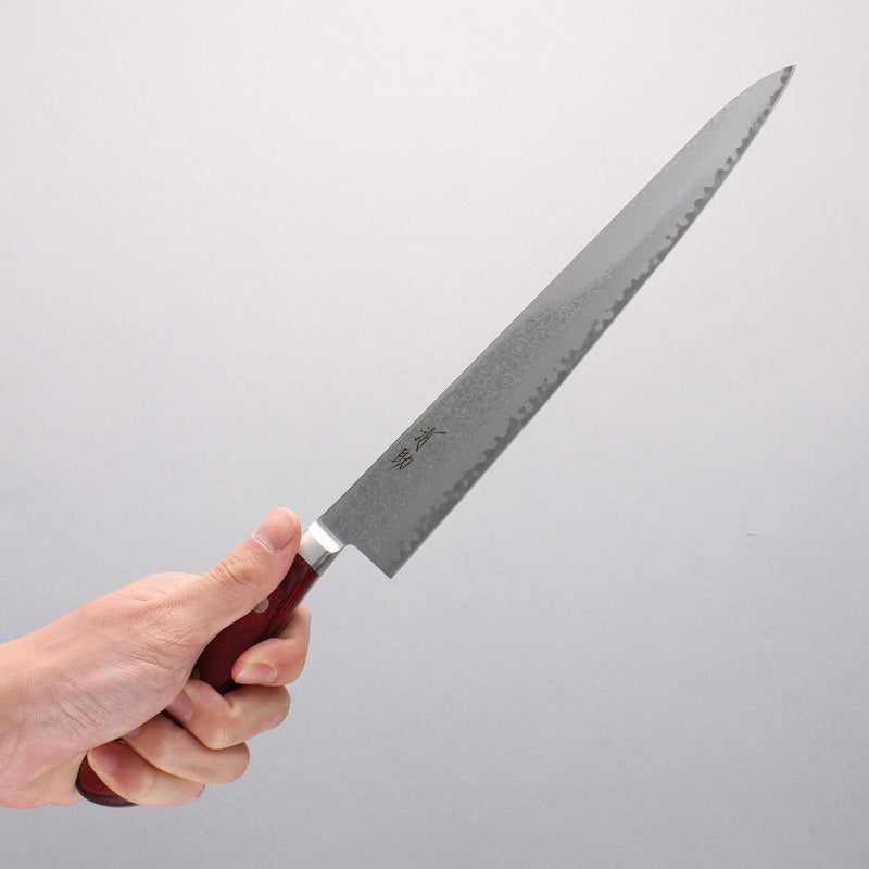 Seisuke AUS10 Damas Sujihiki 240mm Manipuler Bois de pakka rouge - japanny-FR
