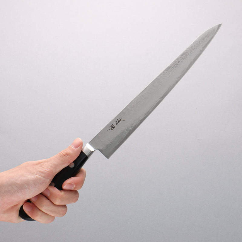 Seisuke Nami AUS10 Finition miroir Damas Sujihiki 240mm Manipuler Bois de pakka noir - japanny-FR