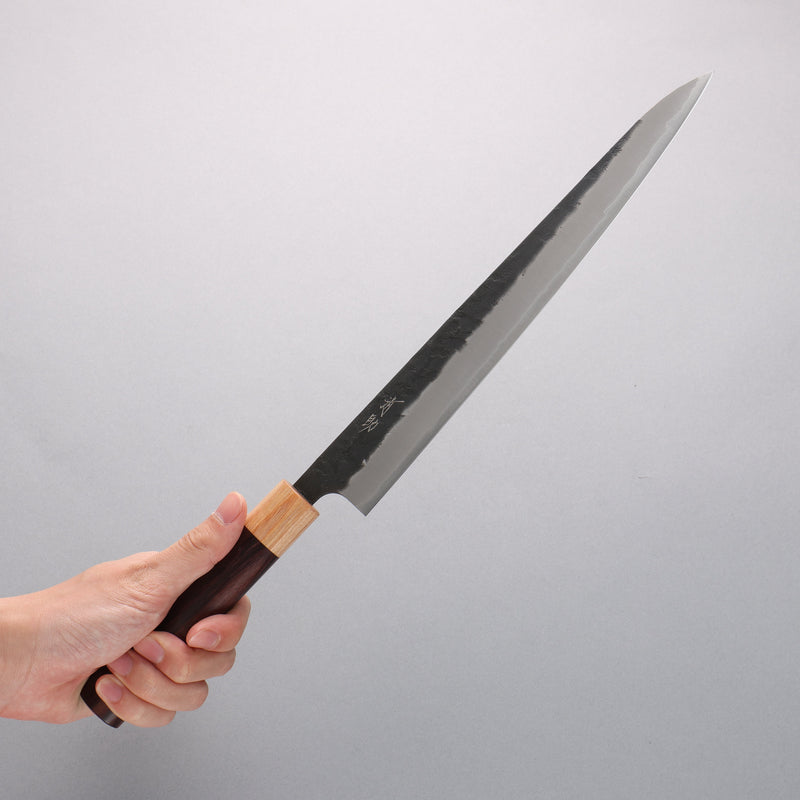 Seisuke Super Bleu Nashiji Noir Sujihiki 270mm Manipuler Palissandre (férule:Bois de Pakka blanc) - japanny-FR