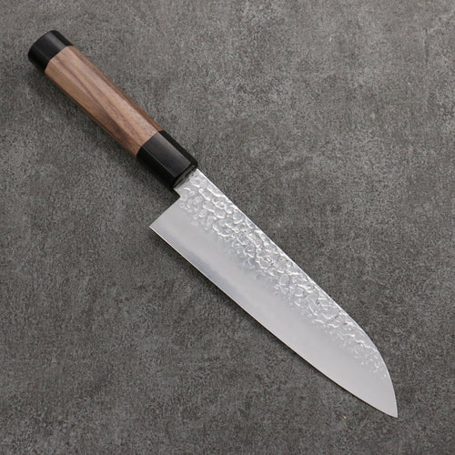 Seisuke Acier argenté NO.3 Martelé Santoku 180mm Manipuler Noix(double bague noir ) - japanny-FR