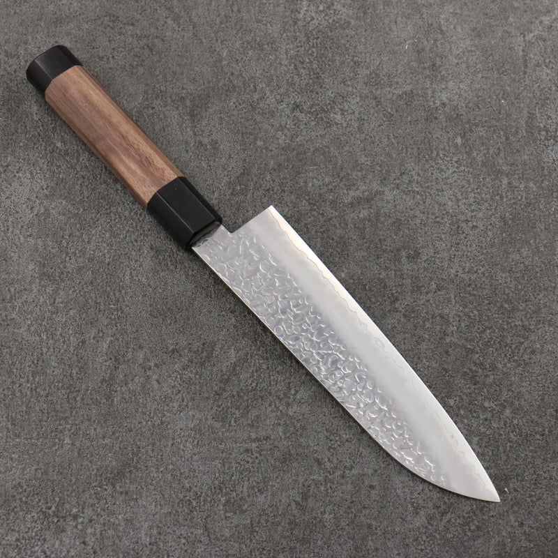 Seisuke Acier argenté NO.3 Martelé Santoku 180mm Manipuler Noix(double bague noir ) - japanny-FR