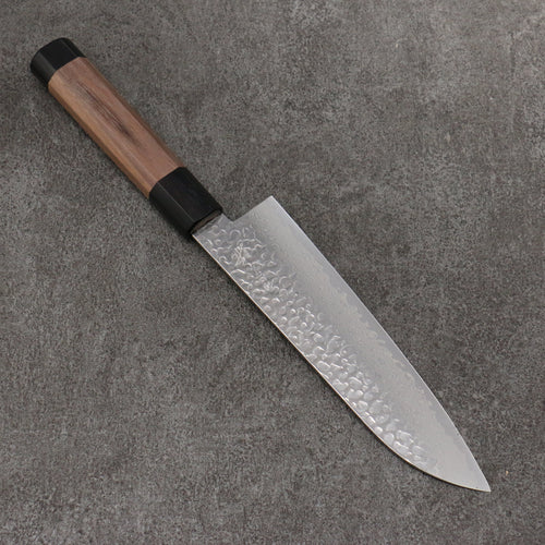 Seisuke Acier argenté NO.3 Damaacus martelé Santoku 180mm Manipuler Noix(double bague noir ) - japanny-FR