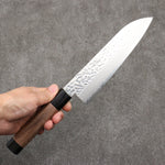 Seisuke Acier argenté NO.3 Damaacus martelé Santoku 180mm Manipuler Noix(double bague noir ) - japanny-FR