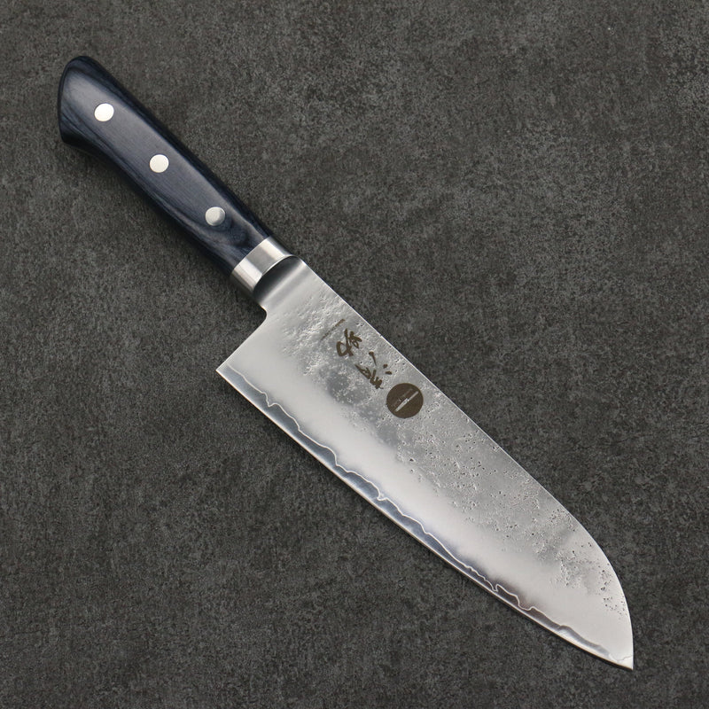 Seisuke Aonashi AUS10 3 couche Nashiji Santoku Couteau Japonais 170mm bleu marine de pakka noir Manipuler - japanny-FR