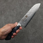 Seisuke Aonashi AUS10 3 couche Nashiji Santoku Couteau Japonais 170mm bleu marine de pakka noir Manipuler - japanny-FR