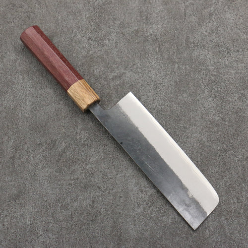 Seisuke Acier Bleu No.2 Finition noire Nakiri 165mm Manipuler bois de coeur violet (férule: Chêne) - japanny-FR