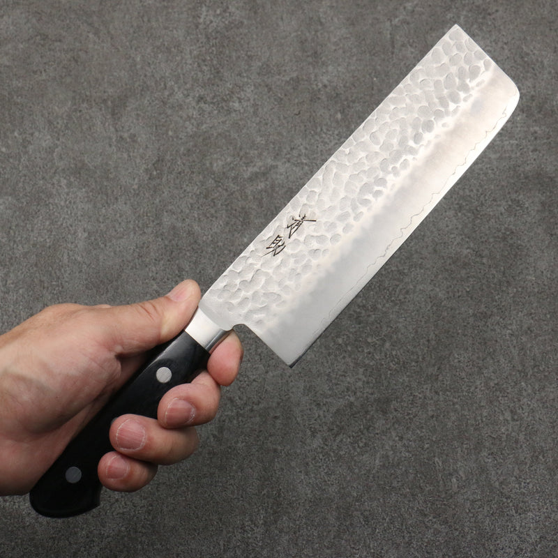 Seisuke AUSB Martelé Nakiri 165mm Manipuler Bois de pakka noir - japanny-FR