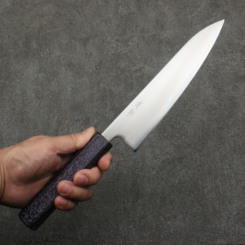 Seisuke Acier Blanc No.1 Migaki Polish Terminé Gyuto 180mm Manipuler Chêne laqué violet - japanny-FR