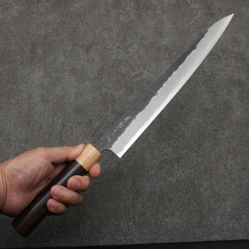 Seisuke Super Bleu Nashiji Noir Sujihiki 270mm Manipuler Palissandre (férule:Bois de Pakka blanc) - japanny-FR