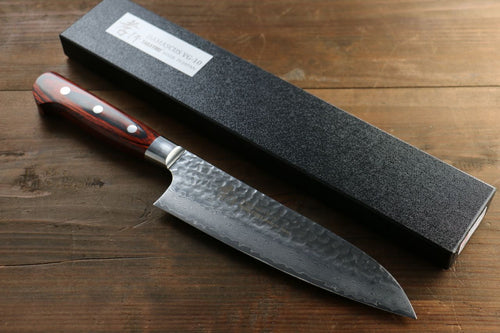 Sakai Takayuki VG10 33-Couches Damas Santoku 180mm Bois d'acajou Pakka Manipuler - japanny-FR