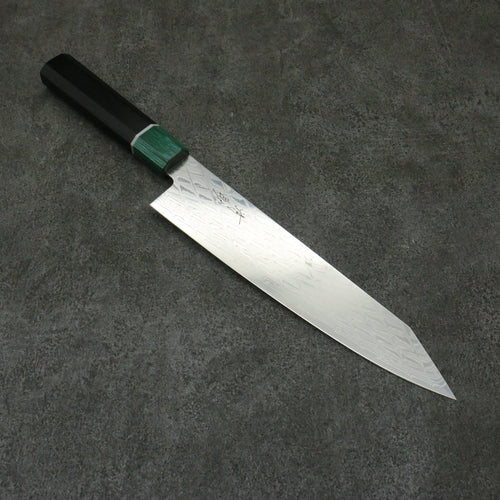 Seisuke AUS10 Miroir Croisé Kirituke Gyuto 210mm Shitan(férule:Bois de Pakka vert) Manipuler - japanny-FR