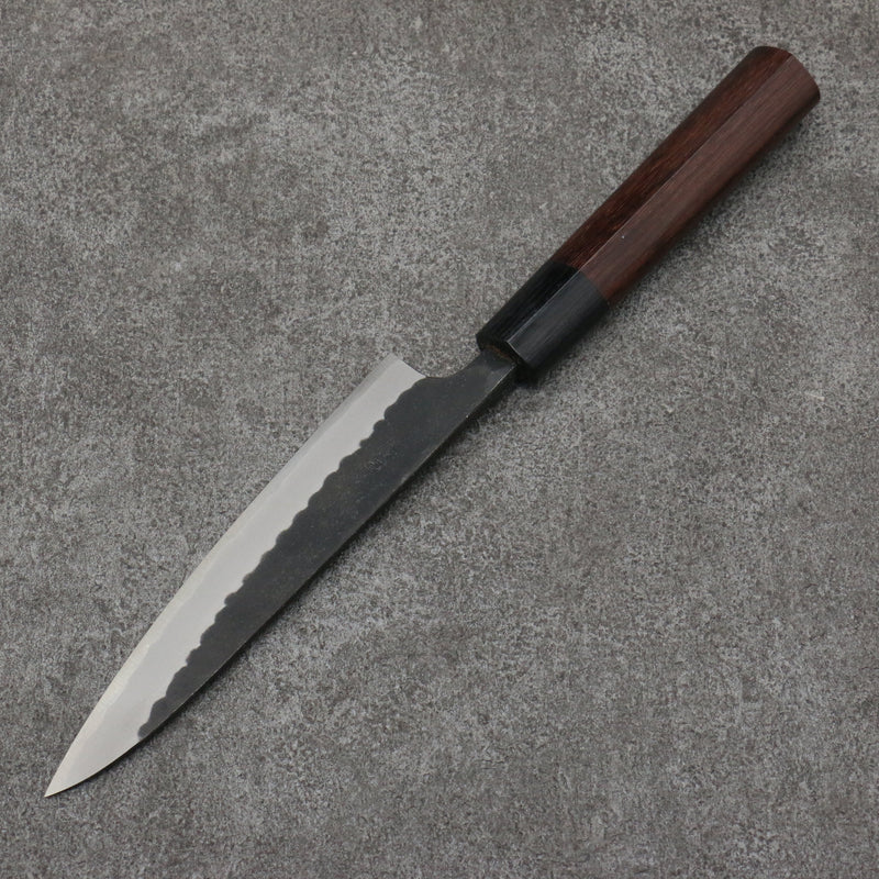 Nao Yamamoto Acier Bleu Kurouchi Petite-utilité Couteau Japonais 135mm Shitan(férule:Bois de Pakka noir) Manipuler - japanny-FR