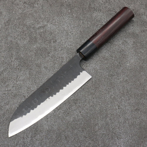 Nao Yamamoto Acier Bleu Kurouchi Santoku Couteau Japonais 170mm Shitan(férule:Bois de Pakka noir) Manipuler - japanny-FR