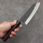 Nao Yamamoto Acier Bleu Kurouchi Santoku Couteau Japonais 170mm Shitan(férule:Bois de Pakka noir) Manipuler - japanny-FR