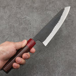 Nao Yamamoto Acier Bleu Kurouchi Gyuto Couteau Japonais 180mm Shitan(férule:bois rouge Pakka) Manipuler - japanny-FR