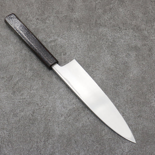Hideo Kitaoka Acier Blanc No.2 Damas Mioroshi Deba Couteau Japonais 195mm Chêne laqué noir argent Manipuler - japanny-FR