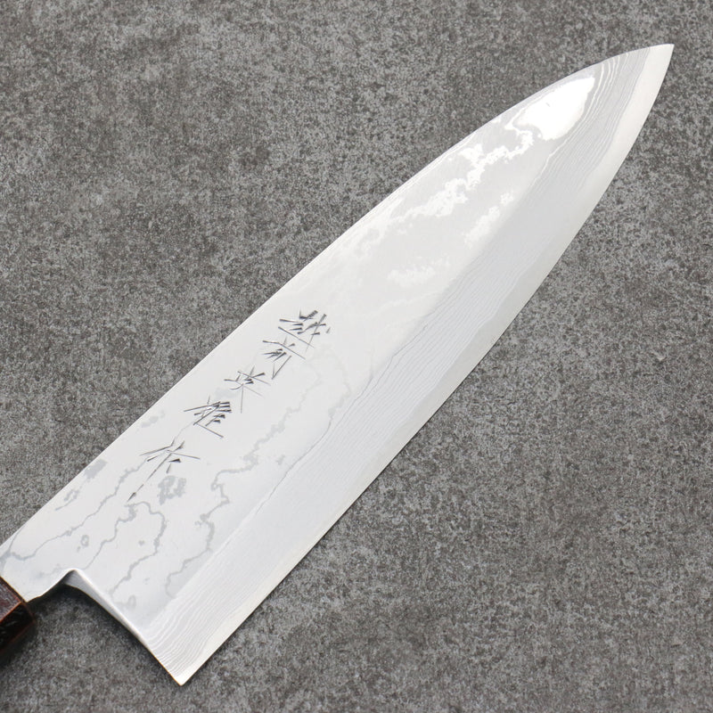 Hideo Kitaoka Acier Blanc No.2 Damas Mioroshi Deba Couteau Japonais 195mm Chêne laqué noir argent Manipuler - japanny-FR