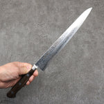 Seisuke Nami AUS10 Finition miroir Damas Sujihiki 240mm Bois de Pakka marron Manipuler - japanny-FR