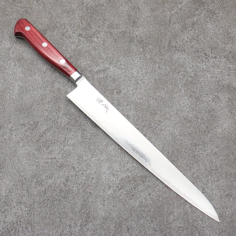 Seisuke Nami AUS10 Finition miroir Damas Sujihiki 240mm Bois de pakka rouge Manipuler - japanny-FR