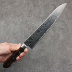 Seisuke Nami AUS10 Finition miroir Damas Gyuto 240mm Bois de Pakka marron Manipuler - japanny-FR