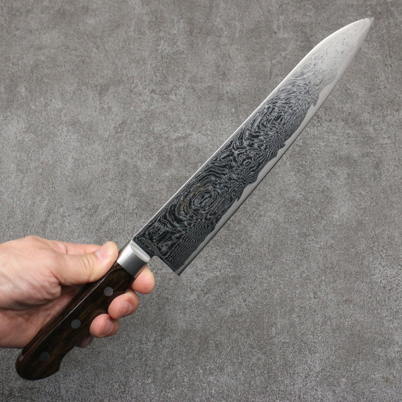 Seisuke Nami AUS10 Finition miroir Damas Gyuto 240mm Bois de Pakka marron Manipuler - japanny-FR