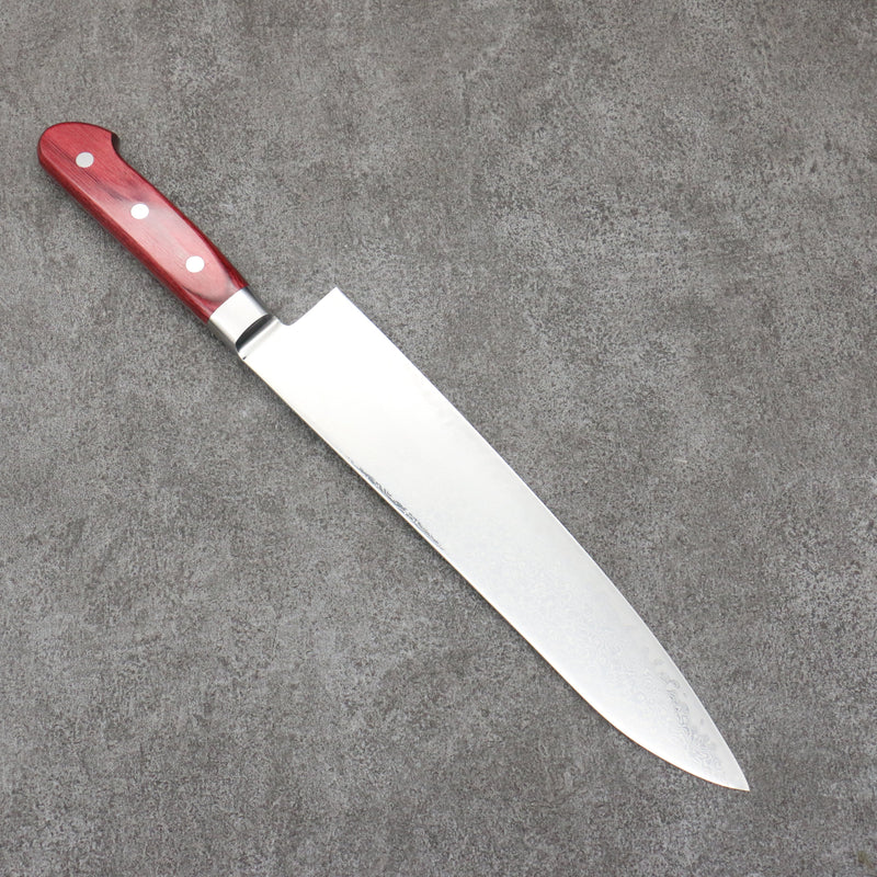 Seisuke Kagami2 AUS10 Finition miroir Damas Gyuto 240mm Bois de pakka rouge Manipuler - japanny-FR