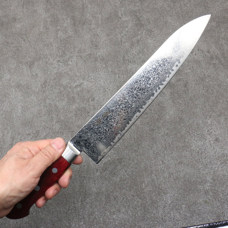 Seisuke Kagami2 AUS10 Finition miroir Damas Gyuto 240mm Bois de pakka rouge Manipuler - japanny-FR