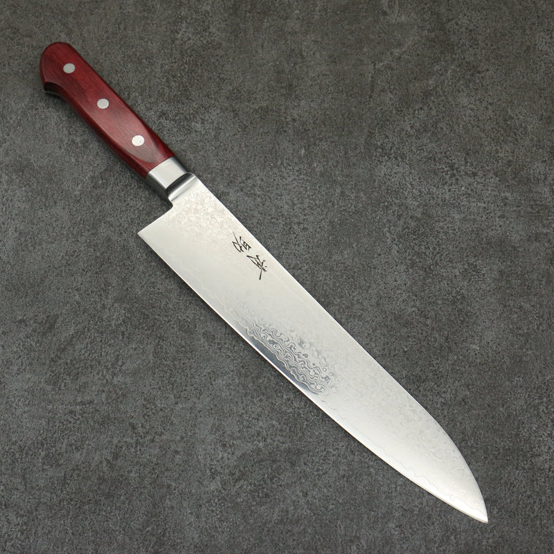 Seisuke VG10 33-Couches Finition miroir Damas Gyuto 240mm Bois de pakka rouge Manipuler - japanny-FR