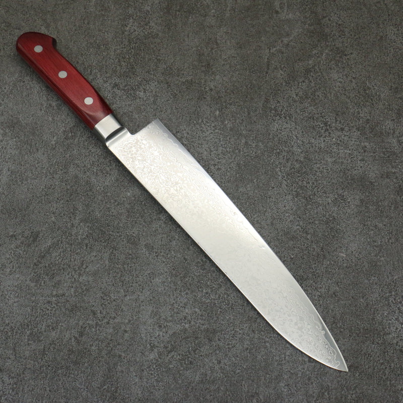 Seisuke VG10 33-Couches Finition miroir Damas Gyuto 240mm Bois de pakka rouge Manipuler - japanny-FR