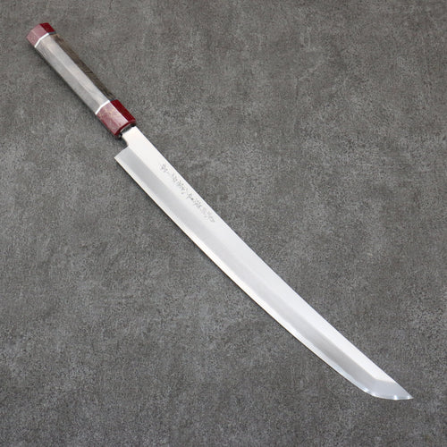 Sakai Takayuki Zangetsu Acier argenté NO.3 Sakimaru Yanagiba 330mm Bois stabilisé (Bague Blanche) Manipuler avec Gaine - japanny-FR