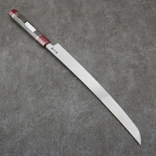 Sakai Takayuki Zangetsu Acier argenté NO.3 Sakimaru Yanagiba 330mm Bois stabilisé (Bague Blanche) Manipuler avec Gaine - japanny-FR