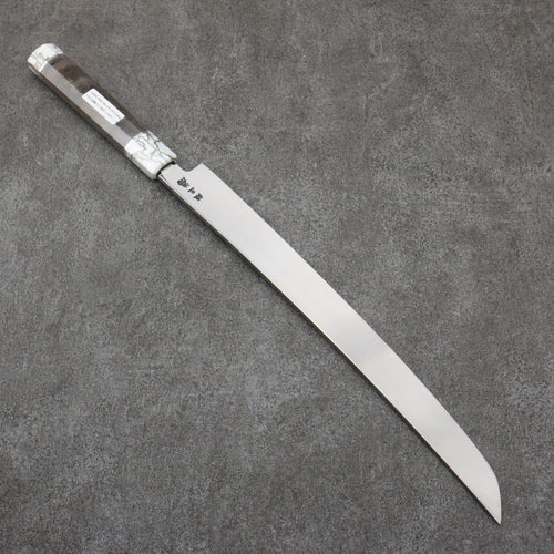 Sakai Takayuki Zangetsu Acier argenté NO.3 Sakimaru Yanagiba 330mm Bois stabilisé (Bague Blanche) Manipuler avec Gaine - japanny-FR