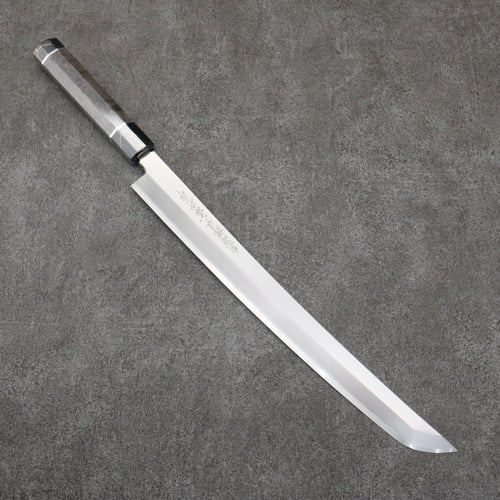 Sakai Takayuki Zangetsu Acier argenté NO.3 Sakimaru Yanagiba 330mm Bois stabilisé (Bague Blanche) Manipuler avec Gaine - japanny-FR