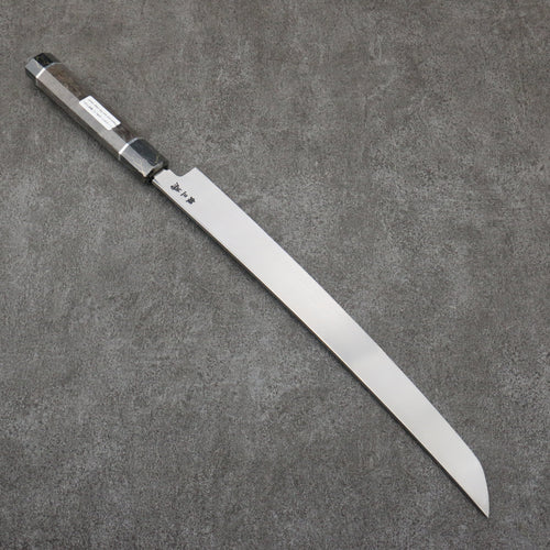 Sakai Takayuki Zangetsu Acier argenté NO.3 Sakimaru Yanagiba 330mm Bois stabilisé (Bague Blanche) Manipuler avec Gaine - japanny-FR