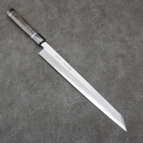 Sakai Takayuki Byakko Acier Blanc No.1 Kiritsuke Yanagiba 300mm Bois stabilisé (Bague Blanche) Manipuler avec Gaine - japanny-FR