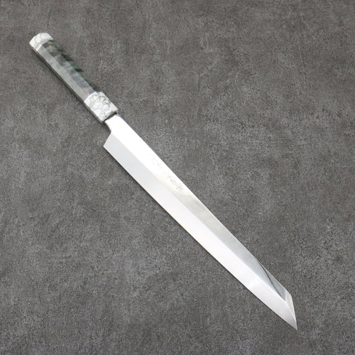 Sakai Takayuki Hien Acier Blanc No.2 Honyaki Kiritsuke Yanagiba 300mm Bois stabilisé (Virole blanche et embout) Manipuler avec Gaine - japanny-FR