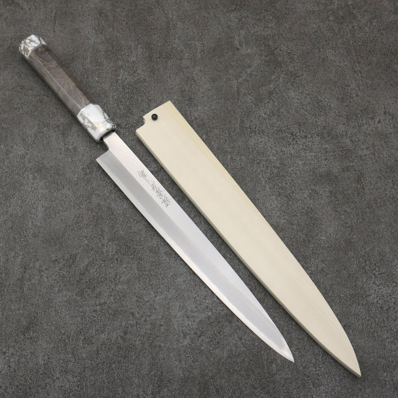 Sakai Takayuki Série Chef Acier argenté NO.3 Yanagiba 270mm Bois stabilisé (Virole blanche et embout) Manipuler avec Gaine - japanny-FR