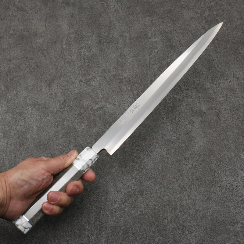 Sakai Takayuki Série Chef Acier argenté NO.3 Fuguhiki 300mm Bois stabilisé (Virole blanche et embout) Manipuler avec Gaine - japanny-FR