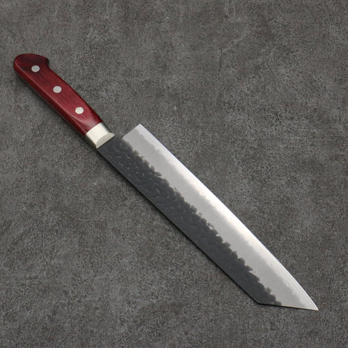 Seisuke Blue Super Hammered Kurouchi Kiritsuke Gyuto  210mm Red Pakka wood Handle 