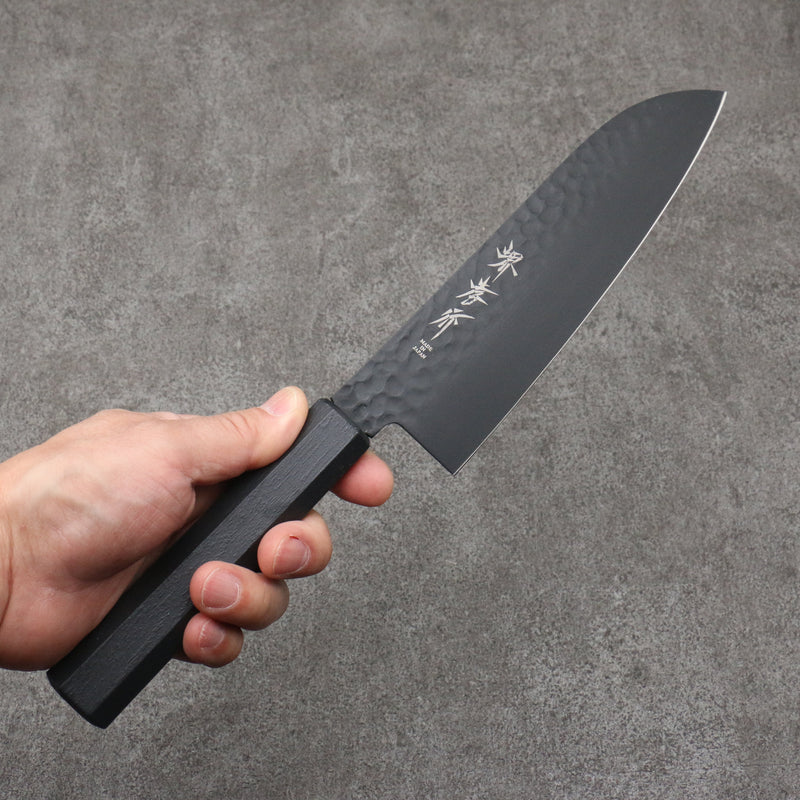 Sakai Takayuki Kurokage VG10 Martelé Revêtement en téflon Santoku 170mm Laqué noir Manipuler - japanny-FR