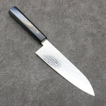 Kajin acier spécial au cobalt Damas Santoku 180mm Laqué Bleu Foncé et Or Manipuler - japanny-FR