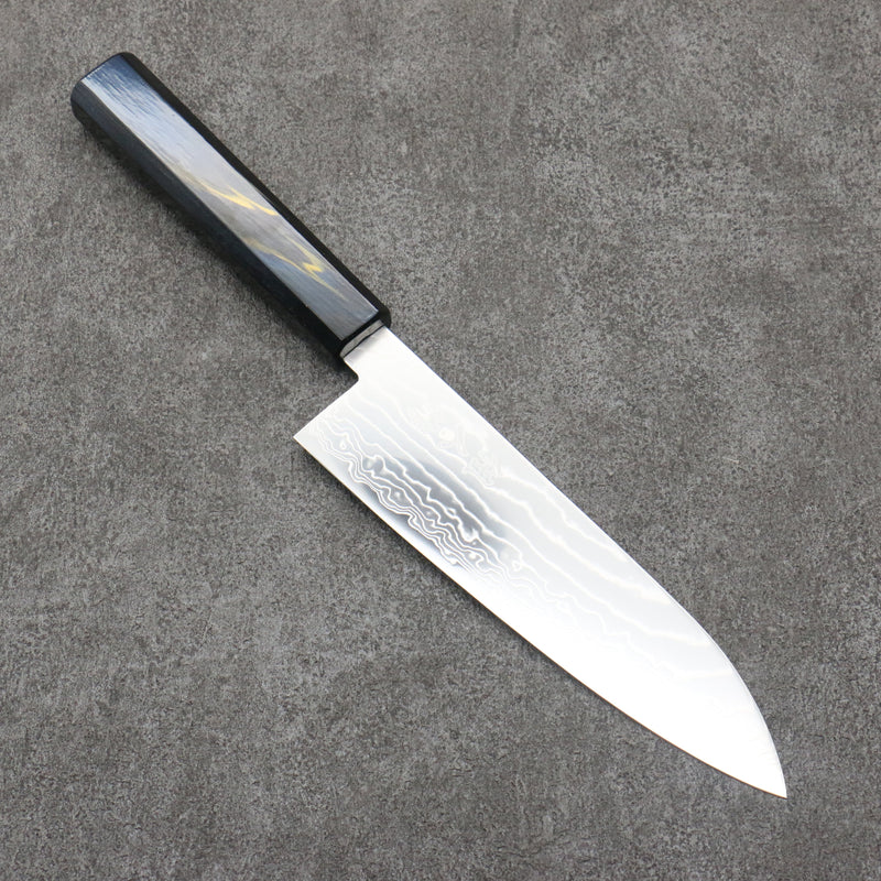 Kajin acier spécial au cobalt Damas Santoku 180mm Laqué Bleu Foncé et Or Manipuler - japanny-FR