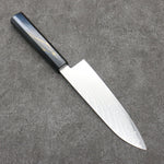 Kajin acier spécial au cobalt Damas Santoku 180mm Laqué Bleu Foncé et Or Manipuler - japanny-FR