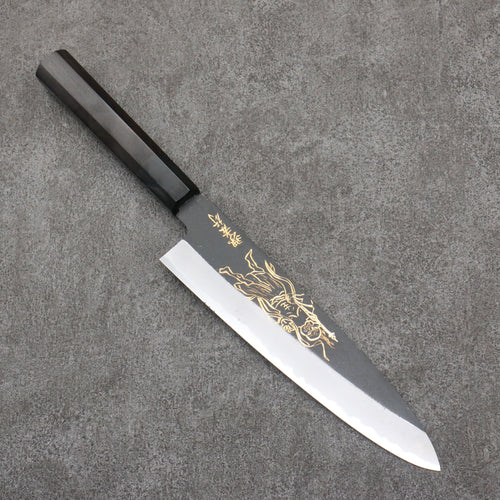 Sakai Takayuki Gravure remplie d'or par Kubota Kongourikishi Acier Blanc No.2 Finition noire Gyuto 210mm Bois d'ébène Manipuler - japanny-FR