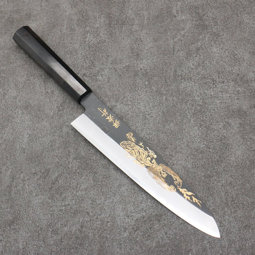 Sakai Takayuki Gravure remplie d'or par Kubota Houou Acier Blanc No.2 Finition noire Gyuto 240mm Bois d'ébène Manipuler - japanny-FR