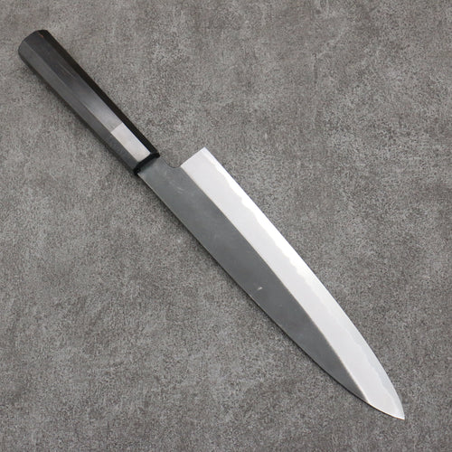 Sakai Takayuki Gravure remplie d'or par Kubota Gojunotou Acier Blanc No.2 Finition noire Gyuto 240mm Bois d'ébène Manipuler - japanny-FR