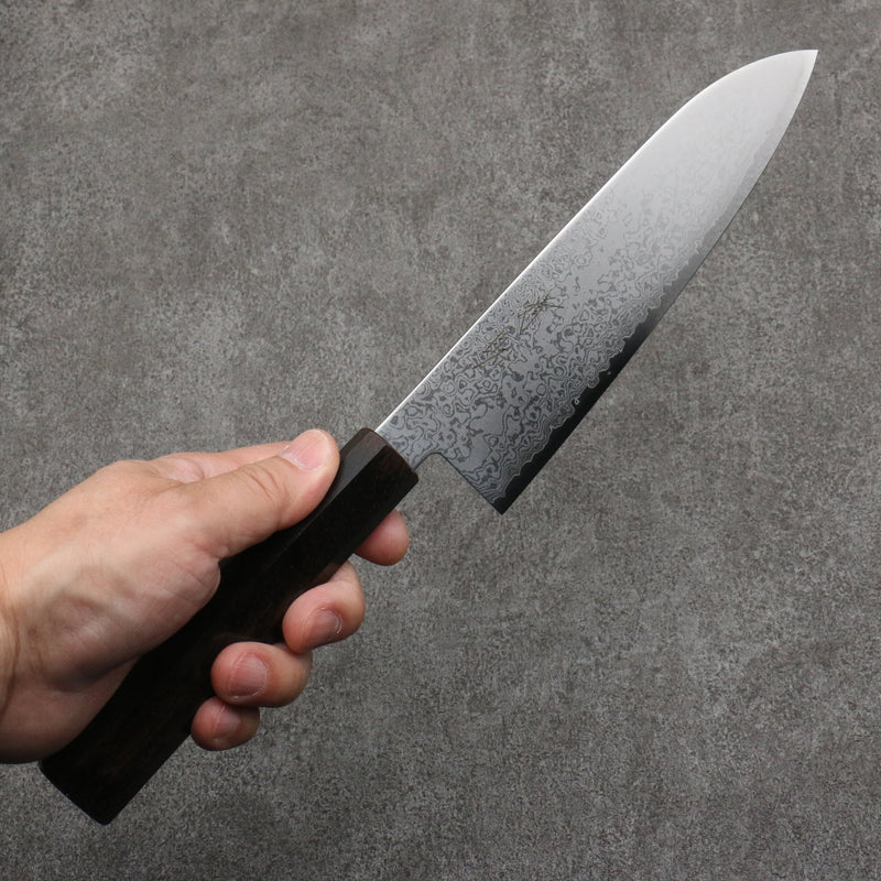 Seisuke VG10 Damas Santoku 180mm Bois d'ébène Manipuler - japanny-FR