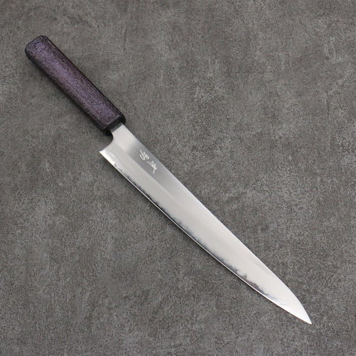 Seisuke Acier Blanc No.1 Migaki Polish Terminé Sujihiki 240mm Chêne laqué violet Manipuler - japanny-FR