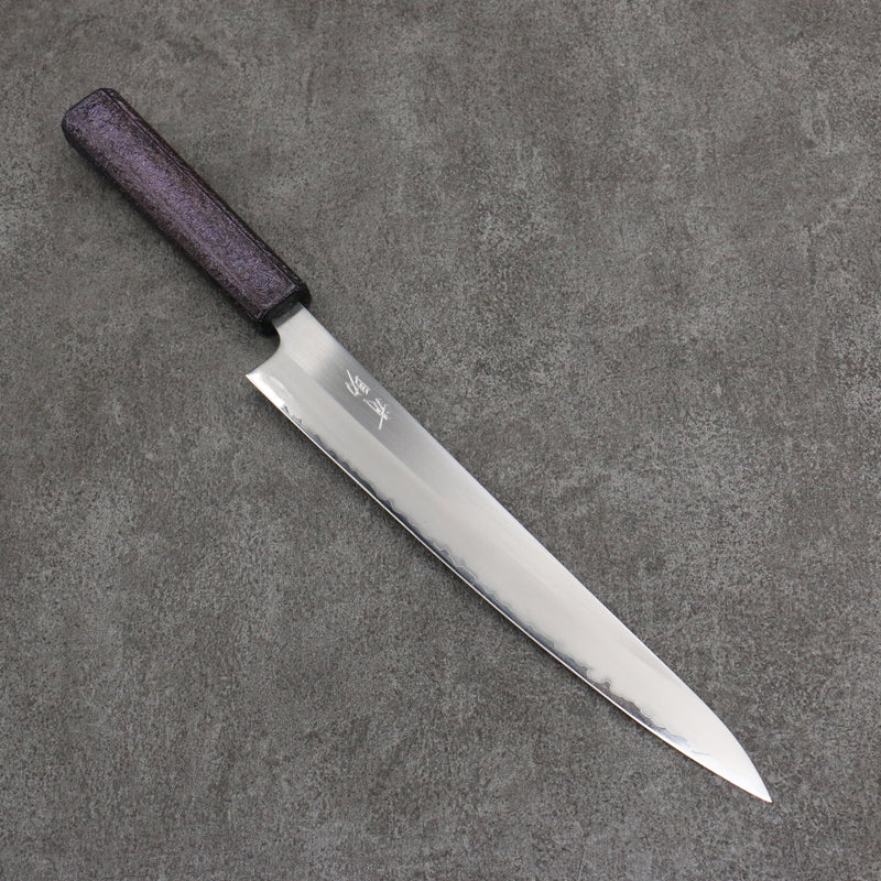 Seisuke Acier Blanc No.1 Migaki Polish Terminé Sujihiki 240mm Chêne laqué violet Manipuler - japanny-FR